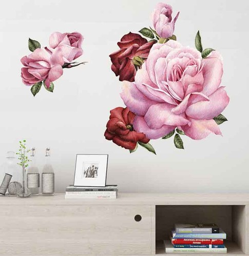 Pink Red Peony Floral Wall Stickers Removable Adhesive Wall Decal for Livingroom - Picture 4 of 5