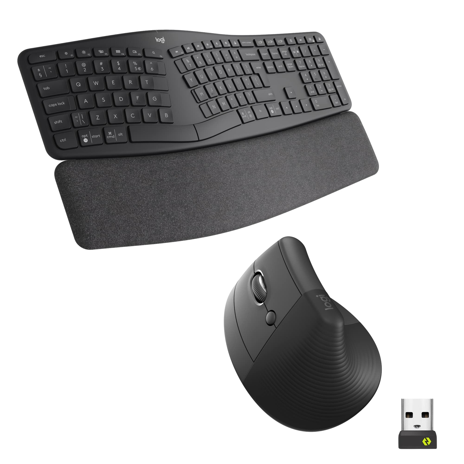 Logitech ERGO K860 Split Wireless Keyboard with wrist support and Lift Left Vert