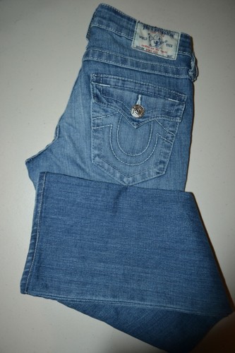 True Religion Girl's Bootcut Pocket Flaps Blue Denim Jeans Sz 24x29