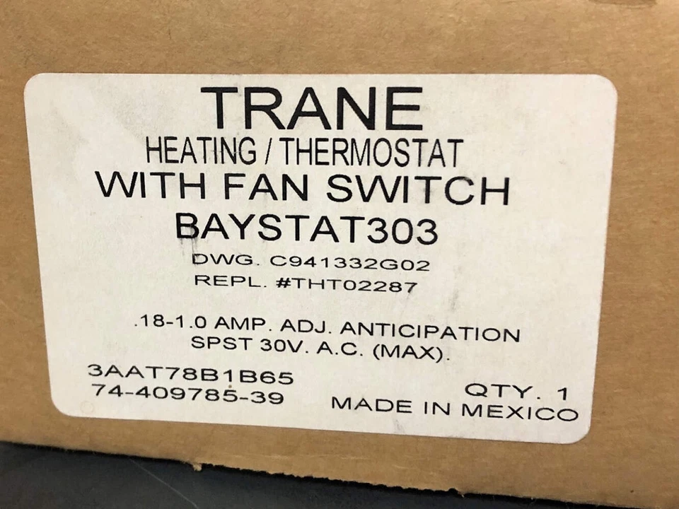 TRANE BAYSTAT303 24 VOLT HEATING THERMOSTAT WITH FAN SWITCH - Image 4 of 4