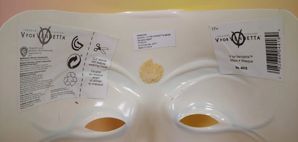 Máscara de hombre V de Vendetta máscara anónima disfraz de Halloween WB DC cómics talla 1 Foto 3 de 3