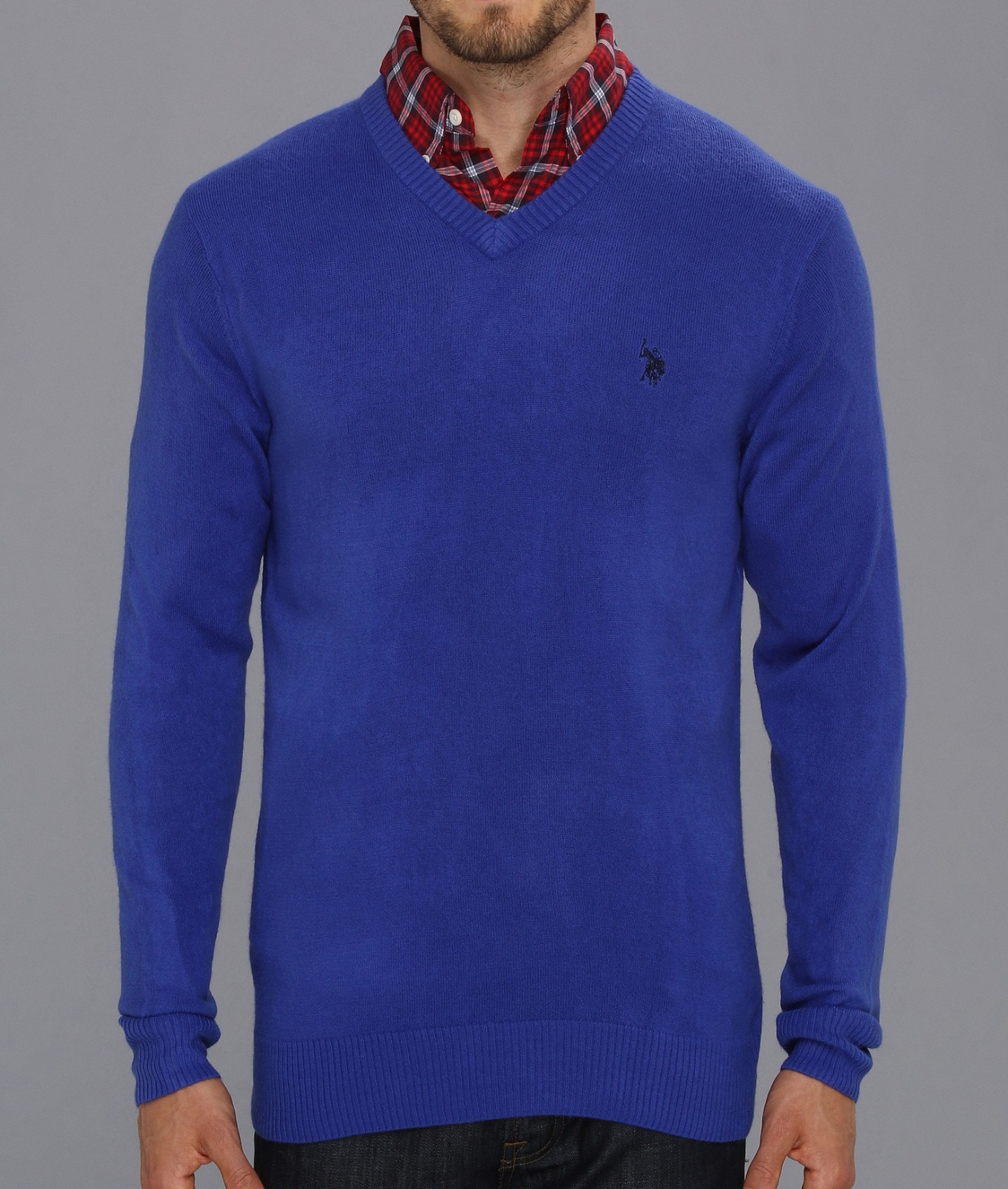 U.S. Polo Assn maglione uomo tinta unita scollo a V pullover logo pony felpa grande