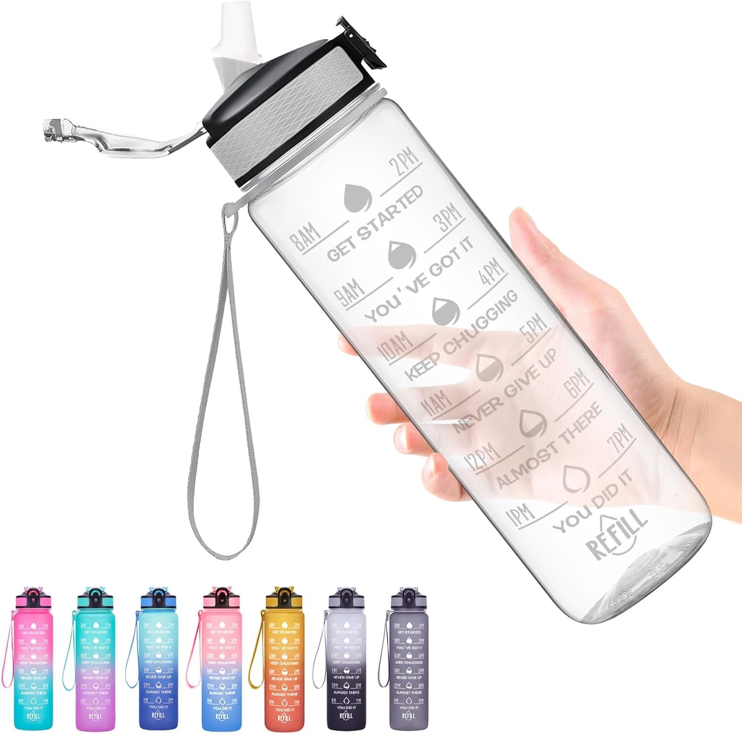 S With Times To Drink And Straw, Motivational Water Bott