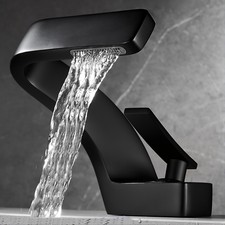 Matte Black Waterfall Bathroom Sink Faucet Vanity Basin Single Handle Mixer Tap