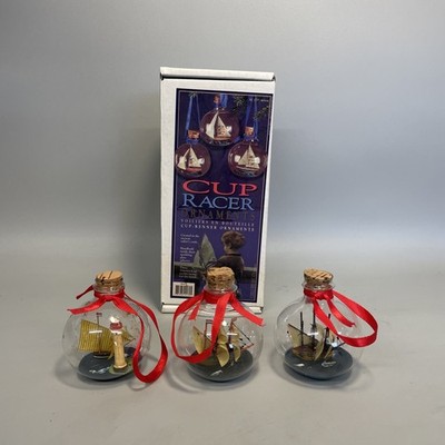 Authentic Models | Cup Racer Ornaments | 3tlg America's Cup Yachts in Glass #J12