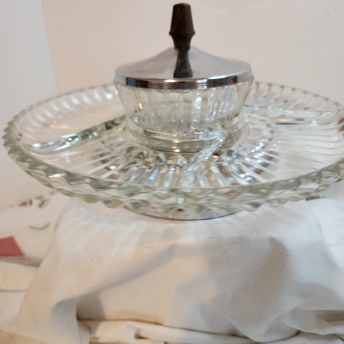 Vintage Kromex Sculptura Lazy Susan Glass Tray Chrome Lid with Box - Picture 7 of 8
