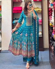 Women Indian 3 Piece Anarkali Salwar Suit Set Kurta Pant Dupatta Ethnic Wear
