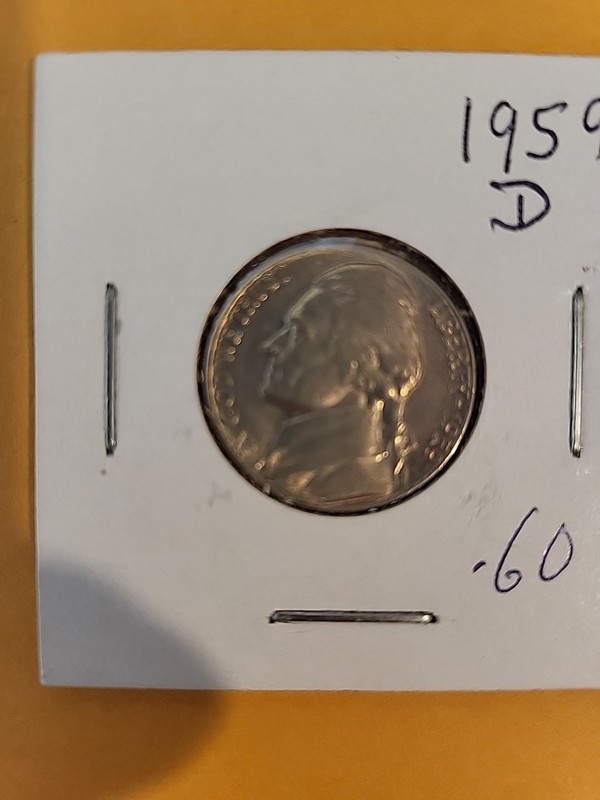 1959 Denver Mint Jefferson Nickel Monticello 5 Cents Coin 1959 D . Nice Details