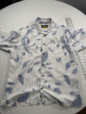 Cabelas Shirt Mens L White Floral Short Sleeve Button Down  