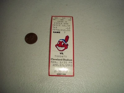 4/19/93 TORONTO BLUE JAYS VS CLEVELAND INDIANS MLB BASEBALL TICKET STUB - Image 1 of 2