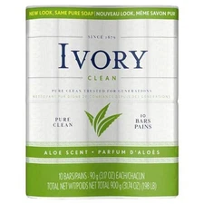 Ivory 10 Pack Clean Pure Clean Bar Soap, Aloe Scent, 3.17 Ounces