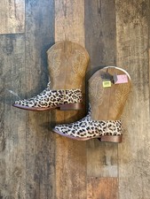 Roper Glitter Leopard Square Toe Cowboy Youth Girls Brown Casual Boots Size 6
