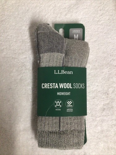 L.L.Bean Cresta Wool Midweight Hiking Socks Crew Platinum Women’s Sz M 7-9 NEW