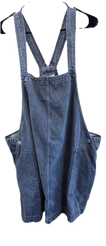 Universal Thread Denim Overall Mini Dress Pinafore Square Neck Black 2X Pockets