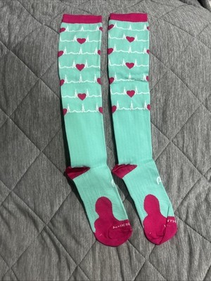 Pro Compression Marathon Women's Knee High Heartbeat Nursing Socks L/XL