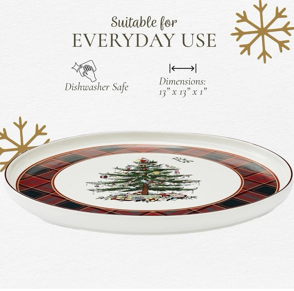 Spode Christmas Tree Lazy Susan- Tartan Plaid, Non Skid 360 Degree Rotation - Image 2 of 4
