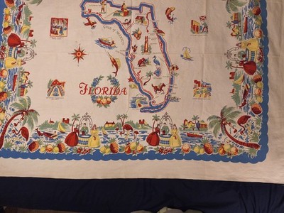 Vintage 1950s Illustrated Florida Map Highlights Featured Attractions In Style!
