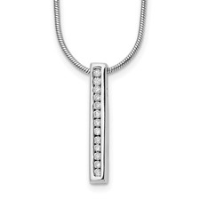 14k White Gold 1/8 Ct Lab Grown Diamond Vertical Bar Pendant Necklace 18"
