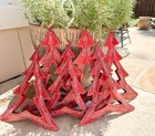 Set 6 Sundance Catalog Christmas Tree Decor Red Metal (3) 10" (3) 12" Wall Folk