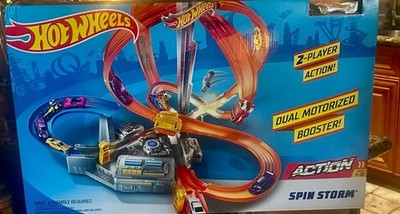 Hot Wheels Spin Storm Track Set - 3 Intersections, Motorized Booster, 1:64 Car