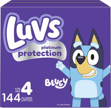 Luvs Size 4 Baby Diapers, Platinum Protection Bluey Diapers for Day  Night, Siz