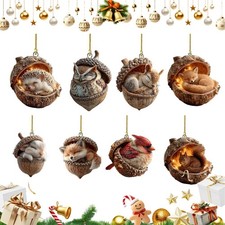 8 Pcs Forest Animal Acorn Ornaments Cozy Forest Christmas Hanging Ornaments