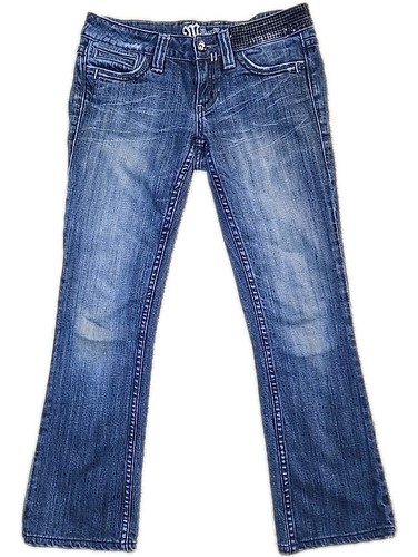 Vintage Miss Me Woman's Black Rhinestones Embellished Blue Jeans Size 27 Jp4514A