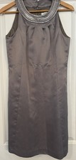 Ann Taylor Loft Gray Satin Cocktail Dress Beaded Neckline Women's Size 4