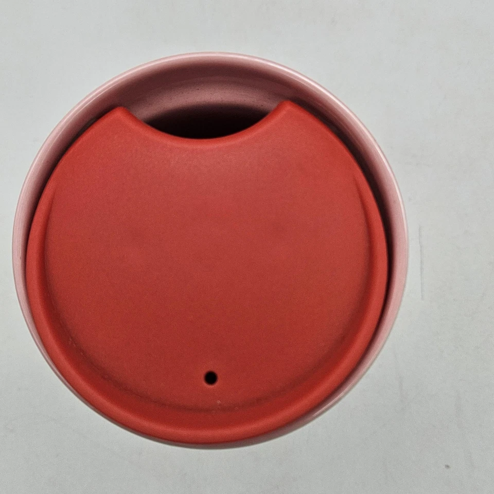 Taza de viaje de cerámica Starbucks de 12 oz vaso bastón de caramelo rayas rojo rosa con tapa Foto 4 de 4