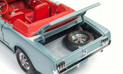 1965 FORD MUSTANG CONVERTIBLE TURQUOISE BLUE ON RED 1:18 by AUTO