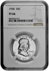 1958 50C Proof Silver Franklin Half Dollar NGC Graded PF 66 White Coin