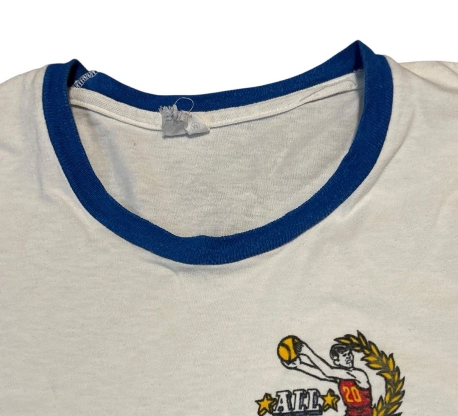 Camiseta Timbre Campamento Baloncesto All Star Vintage Años 70 Mujer S Hecha en EE. UU. Brillo Velva Foto 3 de 4