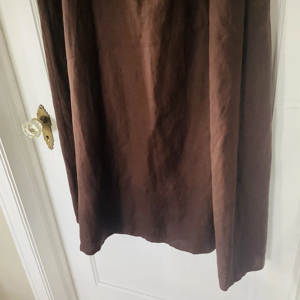 Women's 14 W Long Linen Blend Skirt A-Line Modest Chocolate Brown Zipper Lined - Image 3 of 4