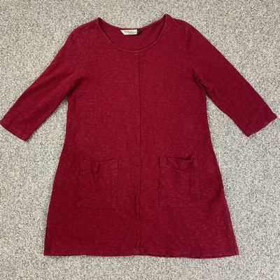 Chalet et ceci Tunic/Dress Large Red A-Line 3/4 Sleeve Stretch Knit Pullover