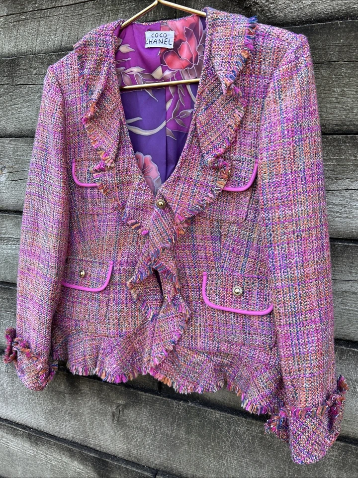 De colección COCO CHANEL Seda Arco Iris Fantasía Tweed Vestido Blazer Chaqueta Abrigo LG Foto 4 de 4