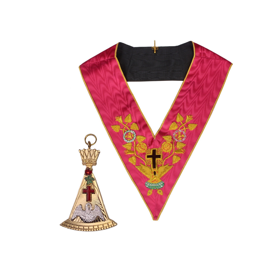 Masonic Regalia-ROSE CROIX 18TH DEGREE EMBROIDERED COLLAR + COLLAR JEWEL{0016}