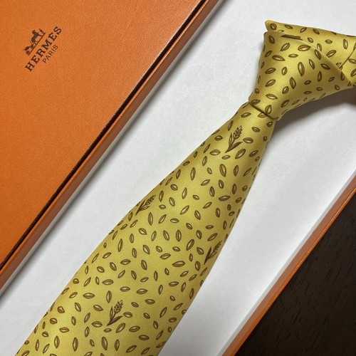 HERMES Necktie Tie Yellow all-over pattern 100% Silk made in France J5650 - Picture 22 of 24
