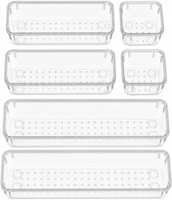 6 PCS Clear Plastic Drawer Organizers Set Storage Trays