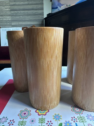 Vintage Bamboo Japan Natural Tiki Bamboo Tumbler Glasses Set Of 5 Cups Vases - Picture 7 of 7