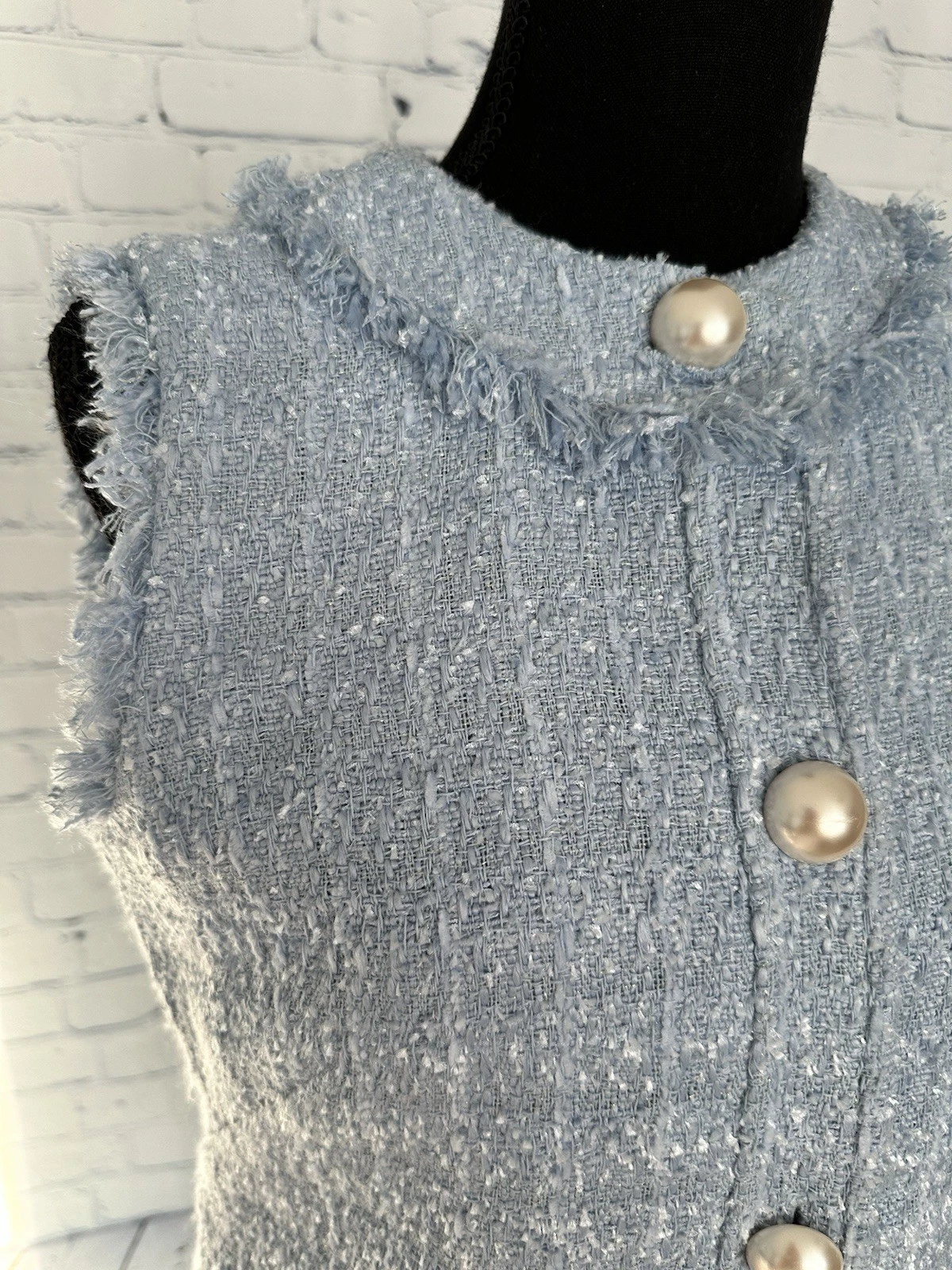 Abito a tubino Kate Spade in tweed nuovo con etichette ortensia pallida taglia 4 bottoni finta perla