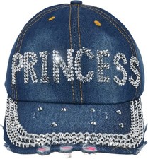 Bedazzled Princess Rhinestone Hat, Bling Denim Baseball Cap for Women