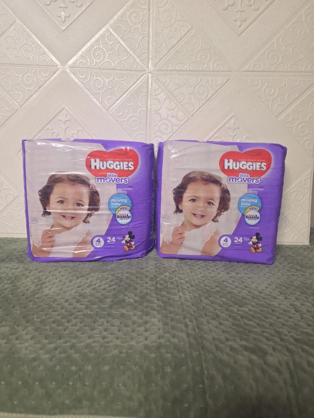 3 pack Huggies Little Movers Baby Diapers, Size 4, 24 Count