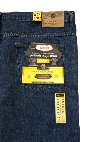 New Mens Jeans Euro Denim Dark Blue Pockets Belt Loops W46 X 31 L - Picture 5 of 6