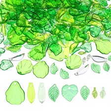 Green Acrylic Leaf Beads, 320 Pcs Transparent Leaf Charms Acrylic Beads Funky...