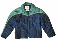 Vintage 80 Retro Turtle Bay Puffer Ski Jacket Coat Large Nylon Lined Green Navy