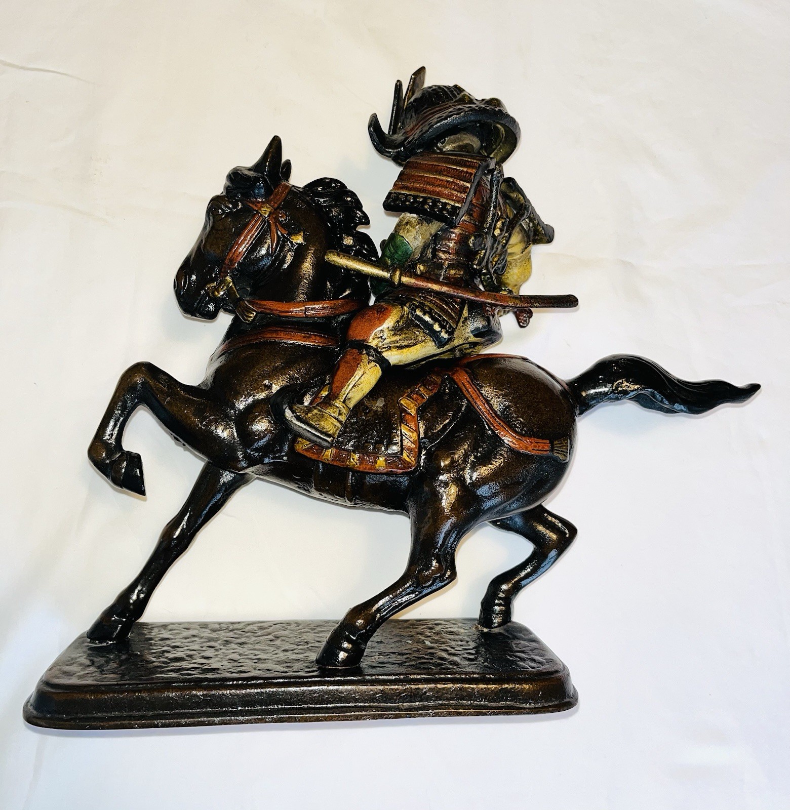 VTG Japanese Bronze Samurai Warrior on Horseback Statue 14x23 (Masashige style)