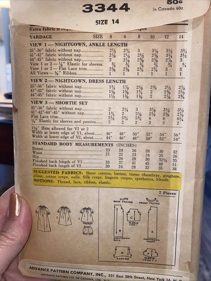 Nightgown PJ’s Panties Girls 14 Advance 3344 Sew Easy Sewing Pattern Uncut VTG - Image 2 of 2