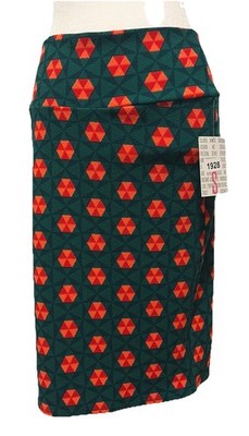 NWT LuLaRoe Small Cassie Orange & Red Hexagon Green Background Pencil Skirt 6-8