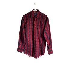 Wrangler Men's Snap Western Shirt Long Sleeve Burgundy 15 1/2 X 34 Med Cowboy