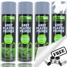 4 x Autotek GREY PLASTIC PRIMER Spray Paint Professional High Covering +G+CP